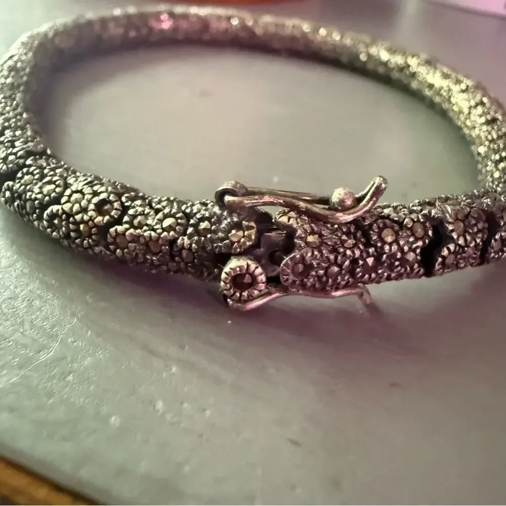 925 Sterling Silver Snake Like Linked Heavy thick Bracelet